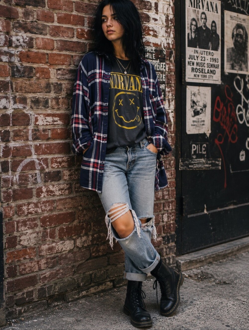 beachlunchlounge Grunge Long Sleeve Plaid Button-front Flannel Shirt Women's S